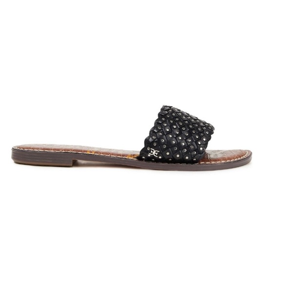 SAM EDELMAN Geraldine Studded Basketweave Black Leather Slides Women’s Sz 6 NEW - Picture 4 of 10
